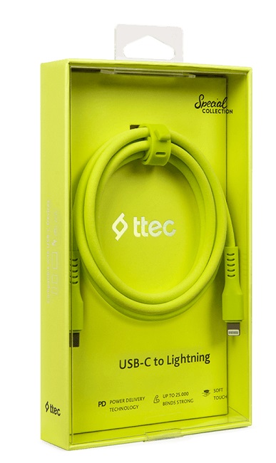 Cablu ttec - Data, USB-C/Lightning, 1.2 m, Neon Yellow