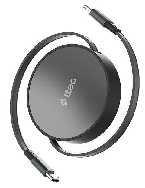 Cablu ttec – Mini retractabil, 100W, USB-C/USB-C, negru
