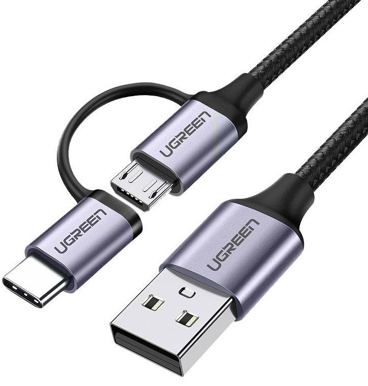 Cablu Ugreen - US177, USB-A/Micro USB/USB-C, 1 m, negru