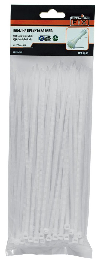Cleme de cablu Premium - 100 x 2.5 mm, albe, 100 bucăți