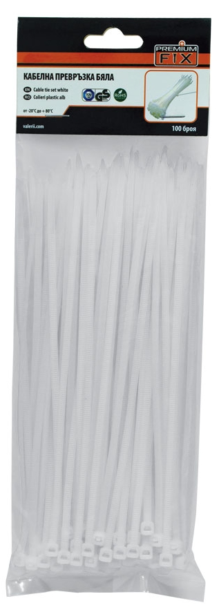Cleme pentru cabluri Premium - 200 x 2.5 mm, albe, 100 bucăți