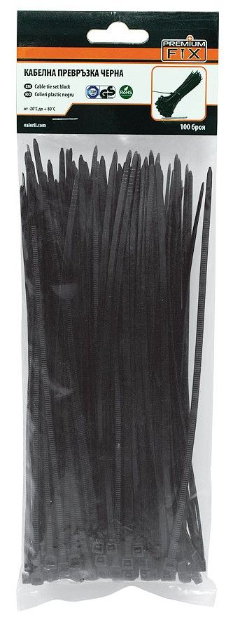 Cleme de cablu Premium - 200 x 3.6 mm, negre, 100 bucăți