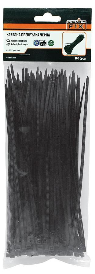 Cleme pentru cabluri Premium - 430 x 4.8 mm, negre, 100 bucăți