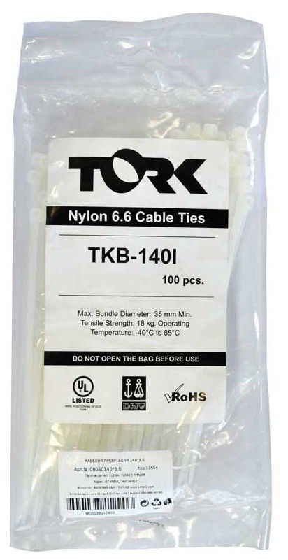 Cleme pentru cabluri Tork - 368 x 4.8 mm, albe, 100 bucăți