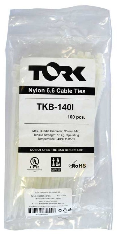 Cablu legături Tork - 450 x 7.6 mm, alb, 100 bucăți