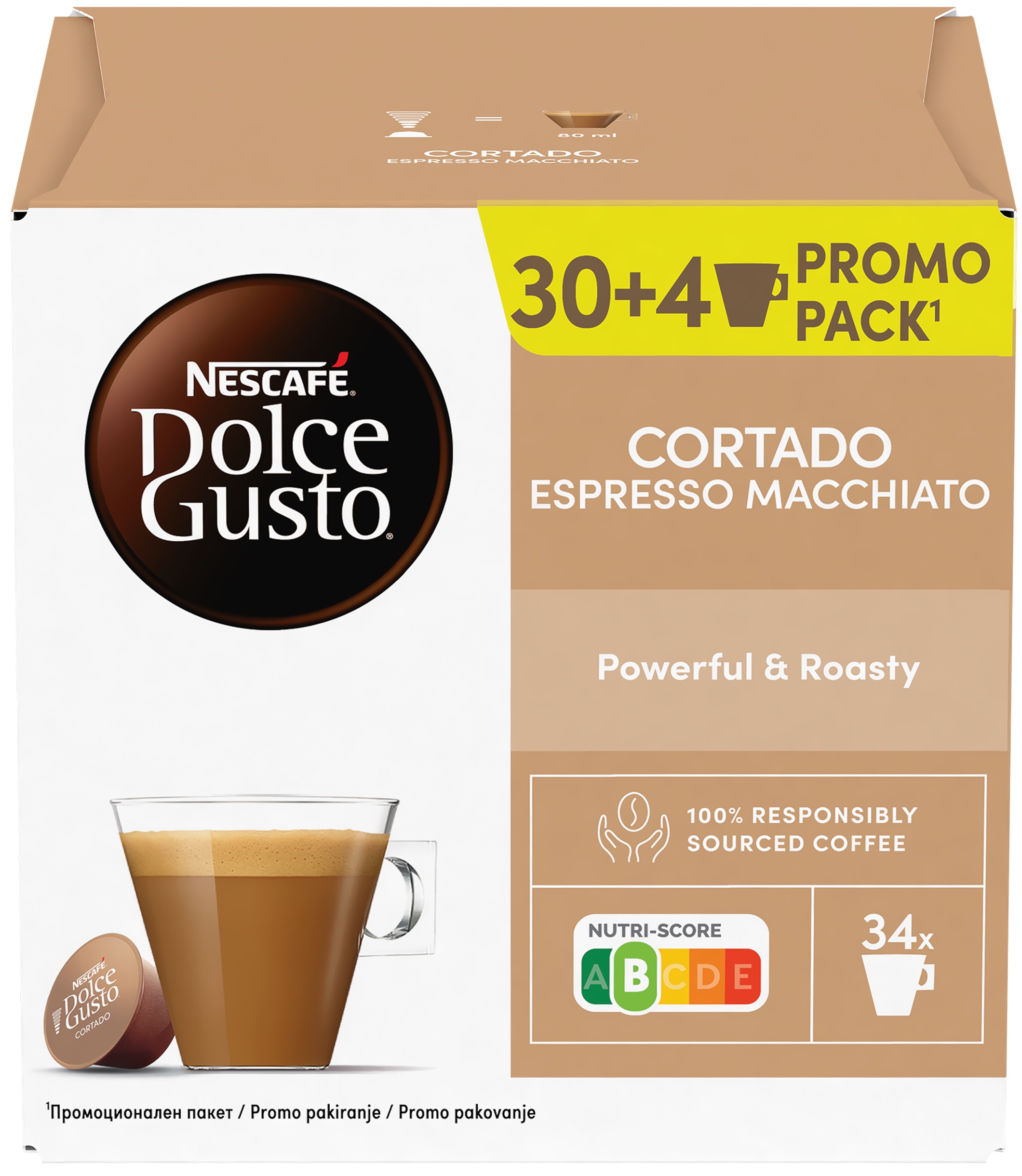 Capsule de cafea NESCAFÉ Dolce Gusto - Cortado, pachet promoțional 30+4, 34 băuturi