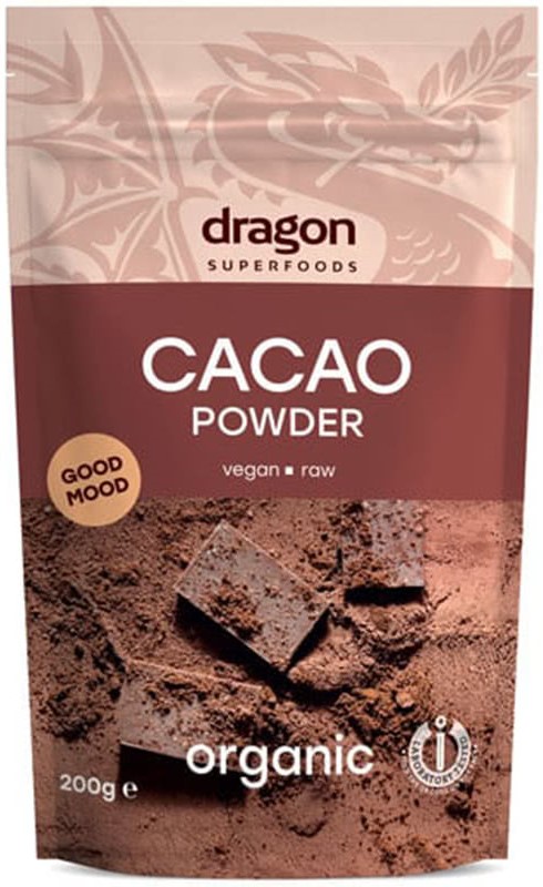 Pudră de cacao, brută, 200 g, Dragon Superfoods