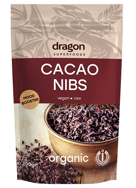 Boabe de cacao, zdrobite, 200 g, Dragon Superfoods