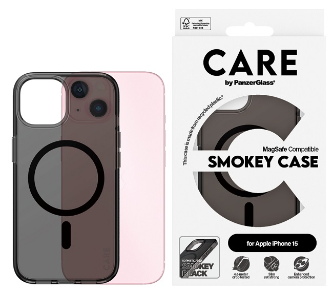 Husa CARE - Smokey, iPhone 15, MagSafe, negru
