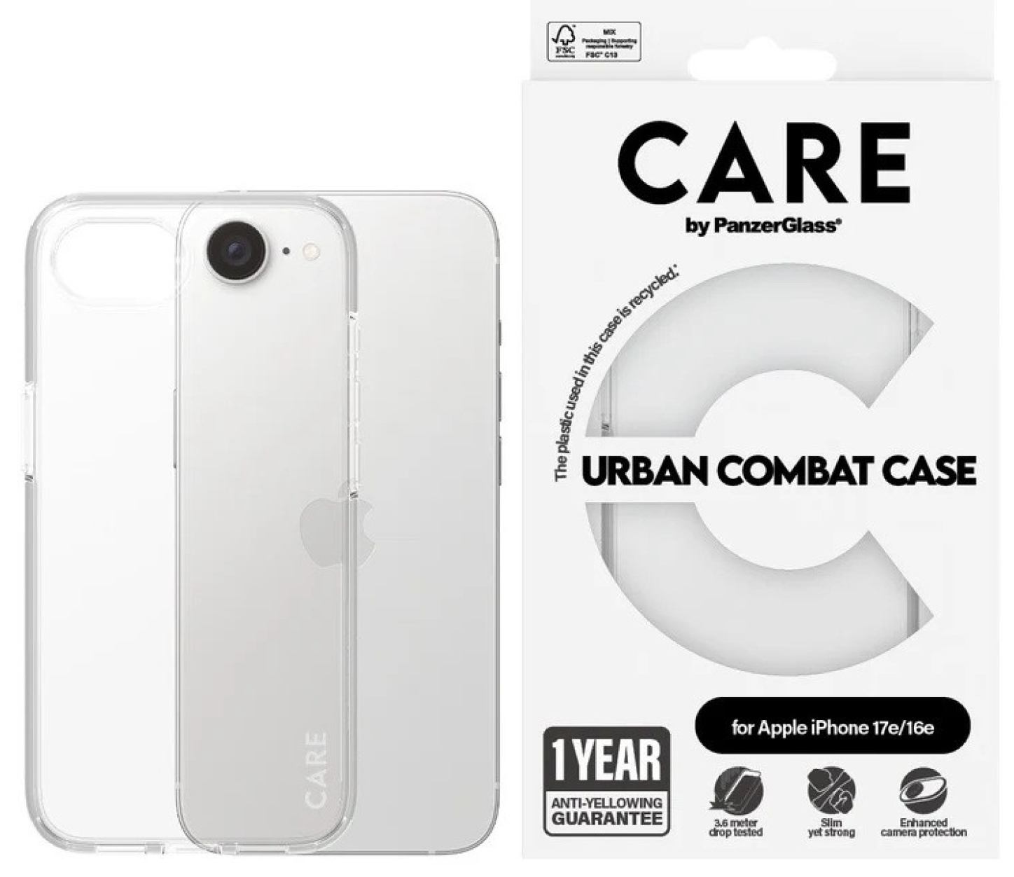 Husă CARE – Urban Combat, iPhone 16e/17e, transparentă