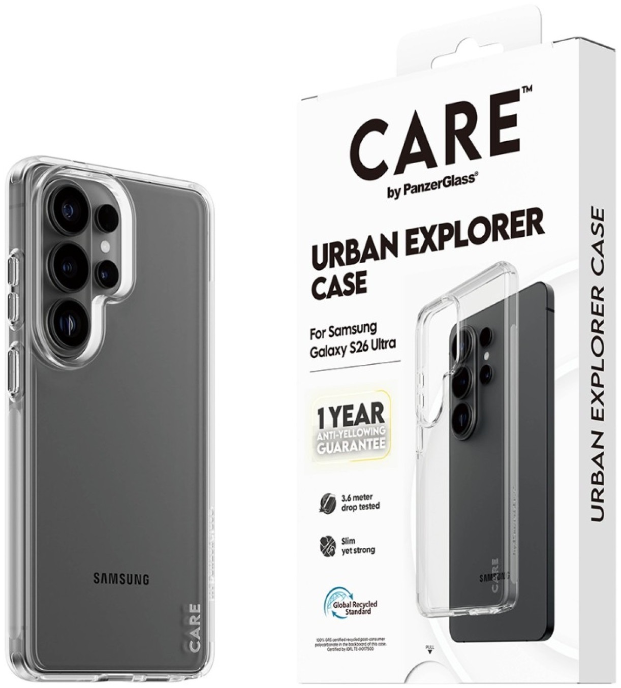 Husă CARE – Urban Explorer, Galaxy S26 Ultra, Qi, transparentă