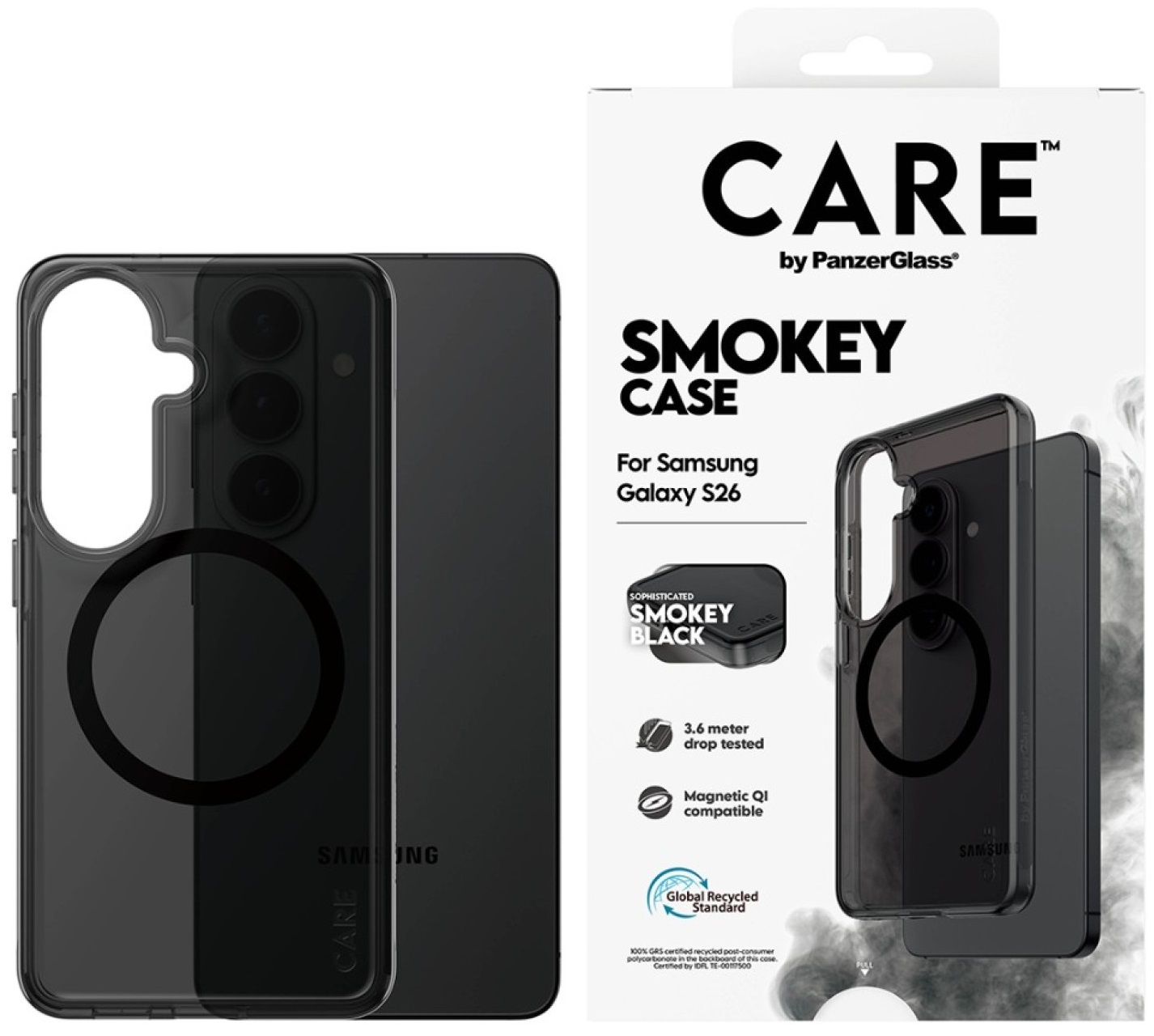Husă CARE – Urban Explorer Smokey w. Black Qi, Galaxy S26, negru