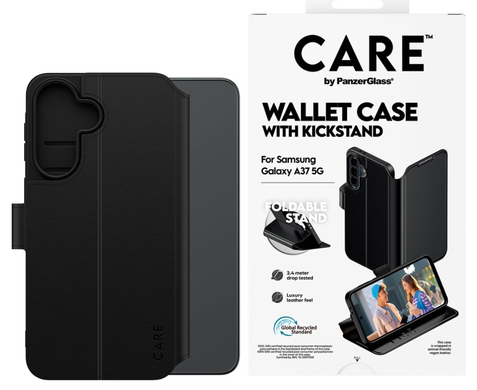 Husă CARE – Wallet Case cu Kickstand, Galaxy A37, negru