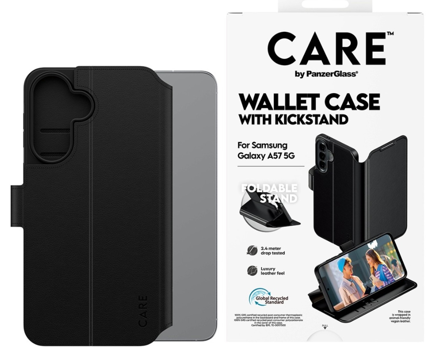 Husă CARE– Wallet Case cu Kickstand, Galaxy A57 5G, negru