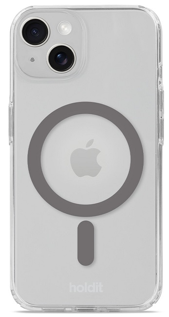 Husă Holdit - iPhone 13/14/15, MagSafe, transparent/gri