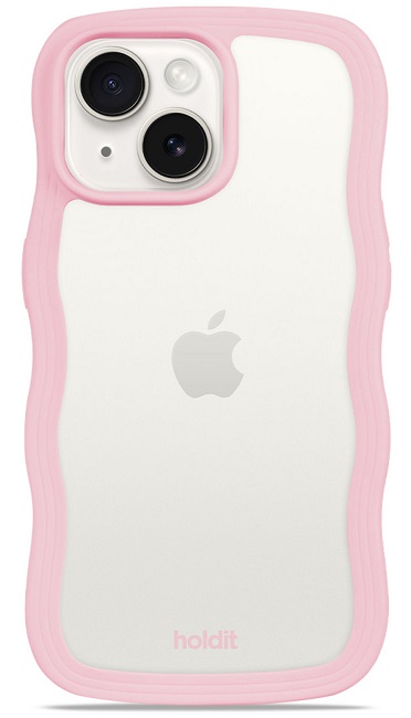 Husă Holdit - Wavy, iPhone 13/14/15, transparent/roz