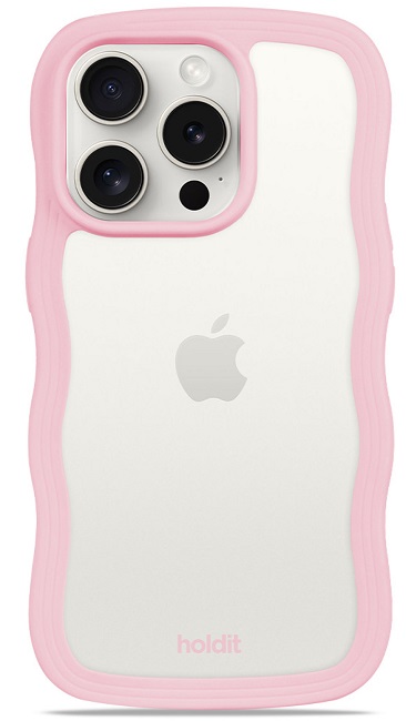 Husă Holdit - Wavy, iPhone 14 Pro, transparent/roz