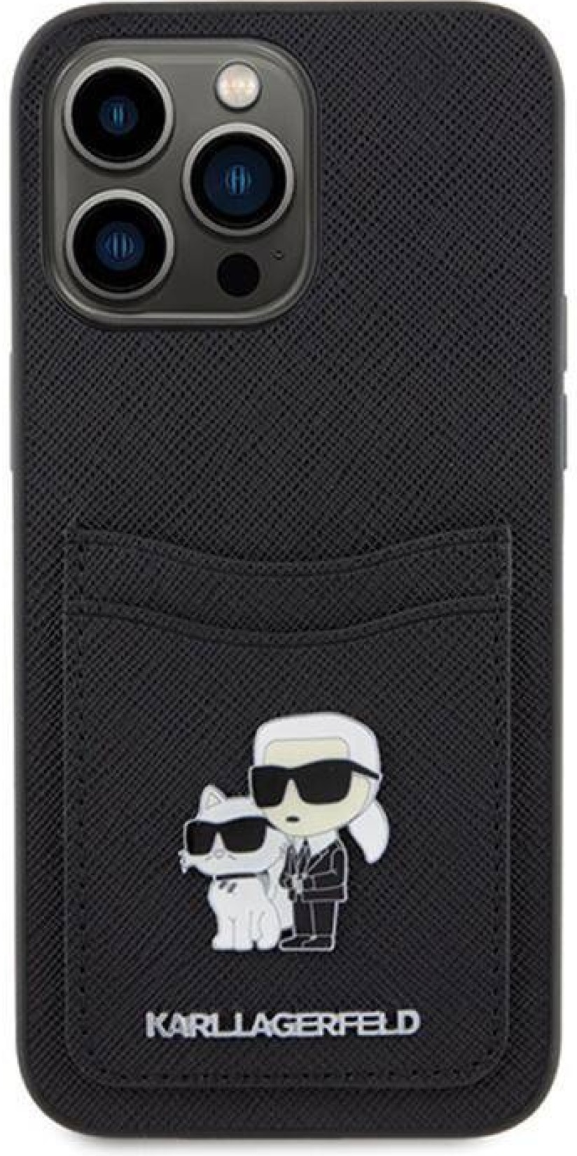 Husă Karl Lagerfeld - PU Saffiano Card Slot Metal, iPhone 15 Pro, negru