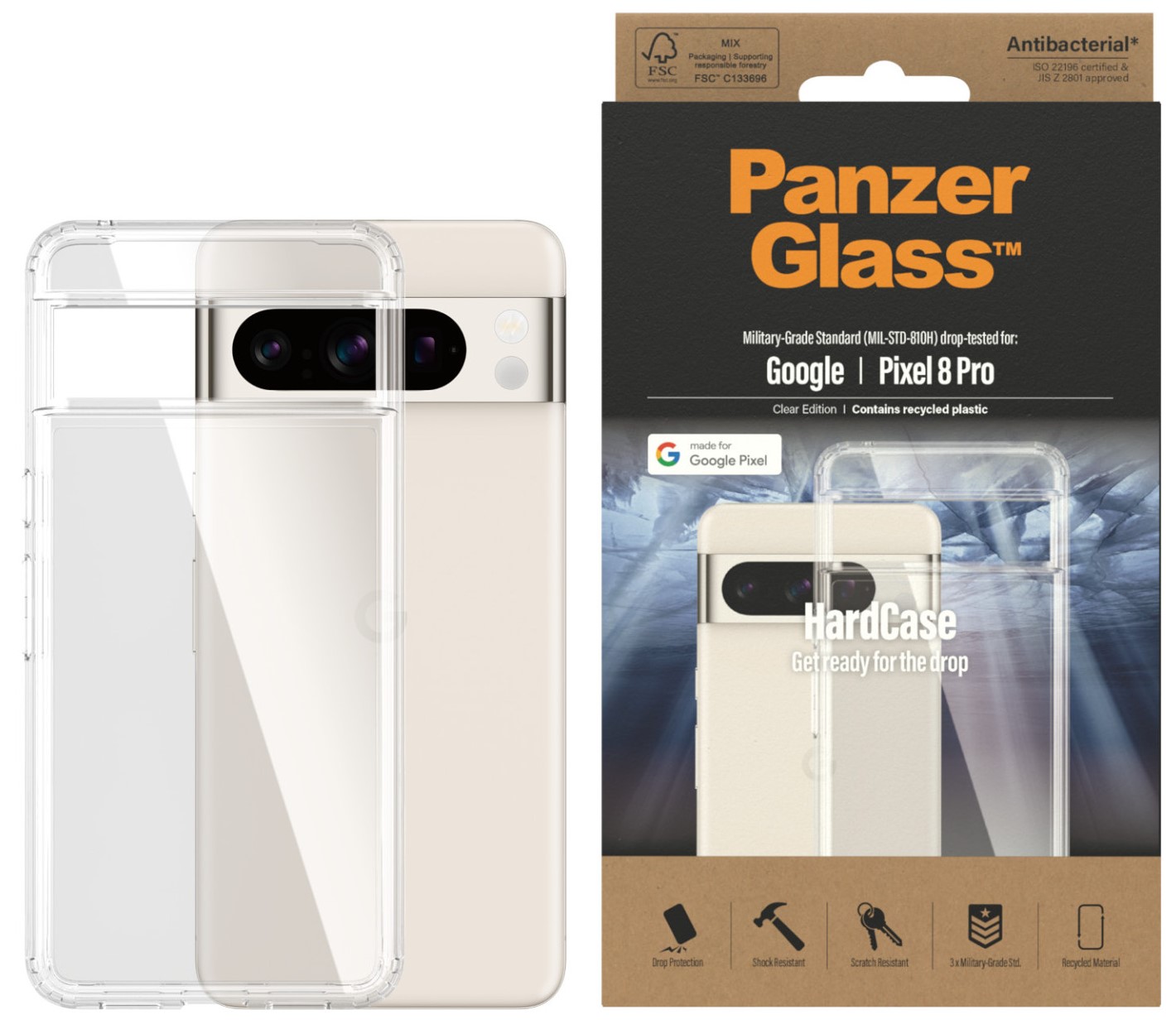 Husă PanzerGlass - Hardcase, Google Pixel 8 Pro, transparent