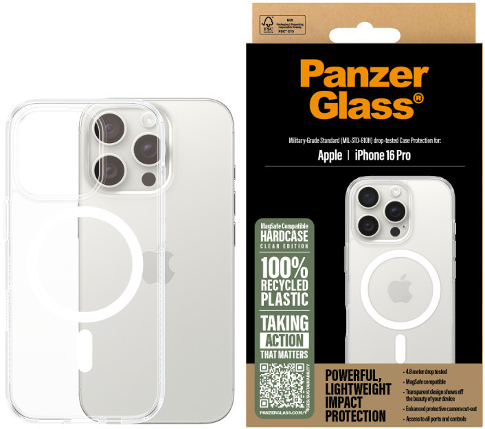 Husă PanzerGlass - HardCase White MagSafe, iPhone 16 Pro, transparent