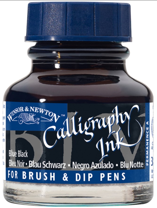 Cerneală de caligrafie Winsor & Newton - Negru cu tonuri de albastru, 30 ml