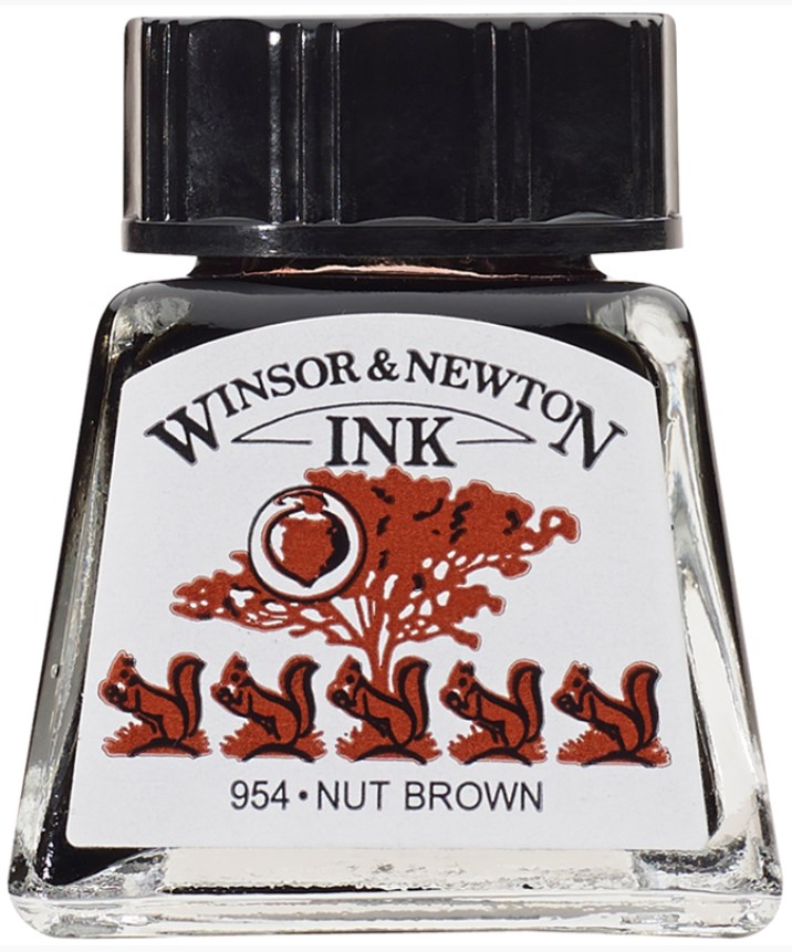 Cerneală de caligrafie Winsor & Newton - Maro alună, 14 ml
