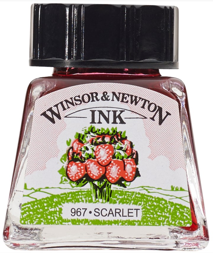 Cerneală de caligrafie Winsor & Newton - Scarlet, 14 ml