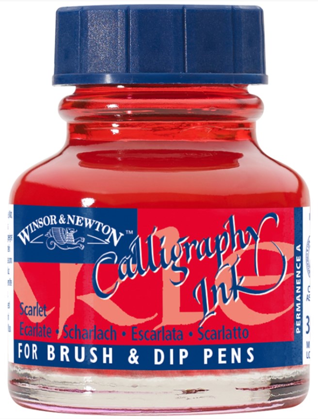 Cerneală de caligrafie Winsor & Newton - Roșu scarlet, 30 ml