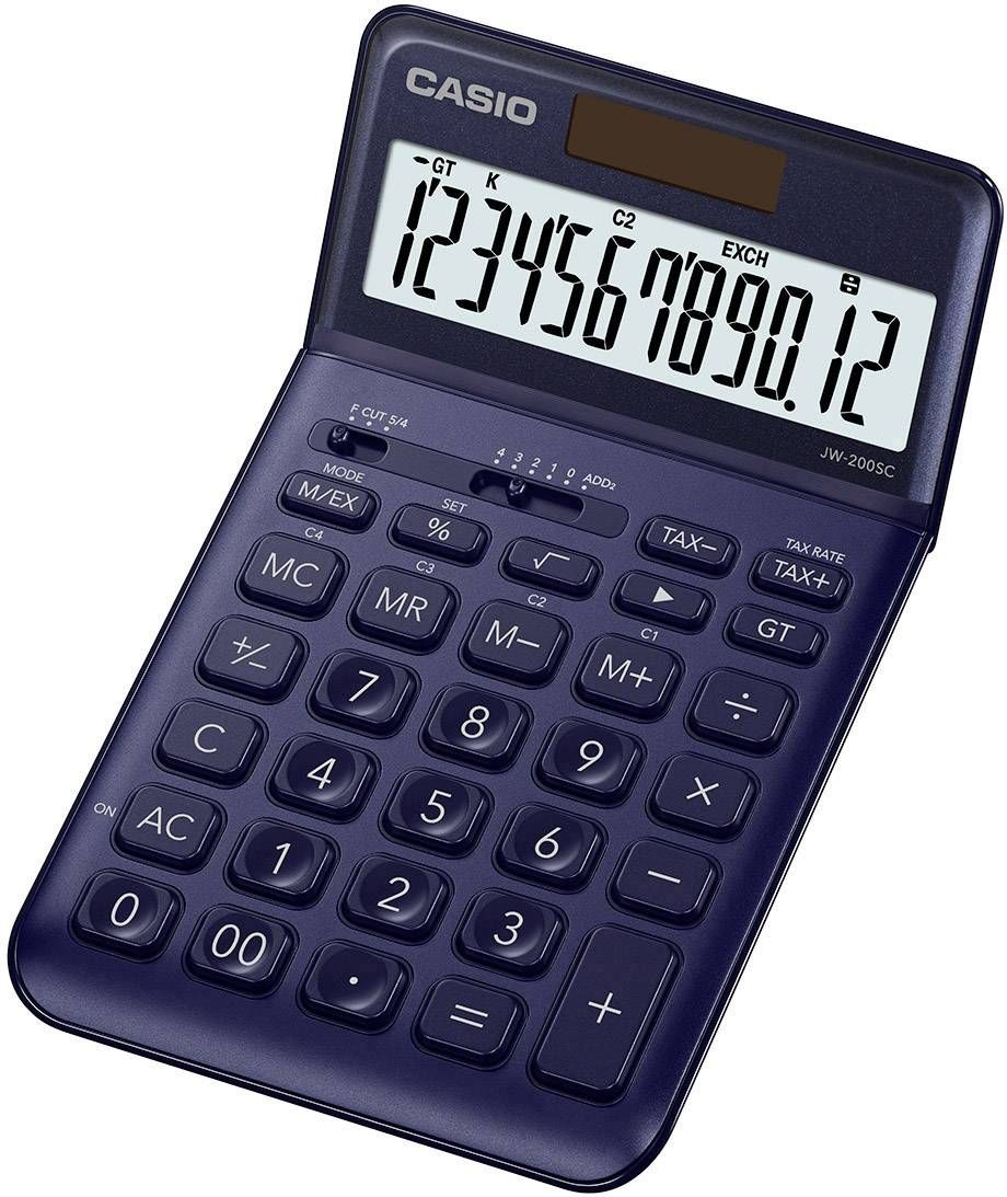 Calculator de birou Casio - JW-200SC, Afisaj cu 12 cifre, albastru închis metalic