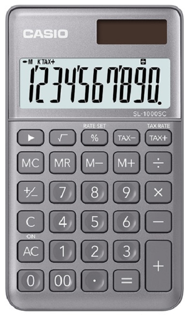 Calculator Casio SL-1000SC - de buzunar, 10 dgt, gri metalic