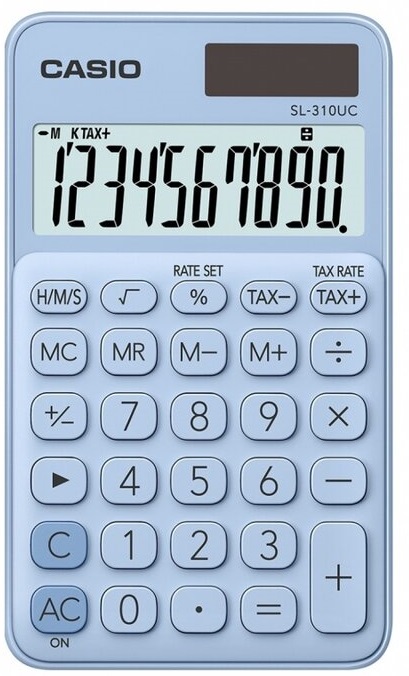 Calculator Casio SL-1000SC de buzunar, 10 dgt, albastru deschis metalic