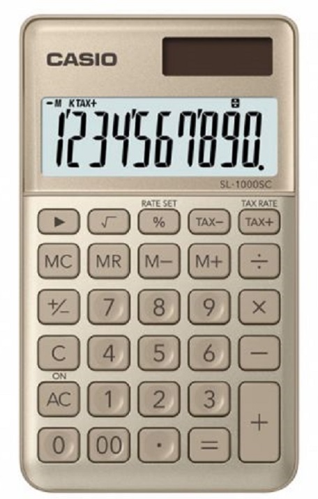 Calculator Casio SL-1000SC de buzunar, 10 dgt, auriu metalic