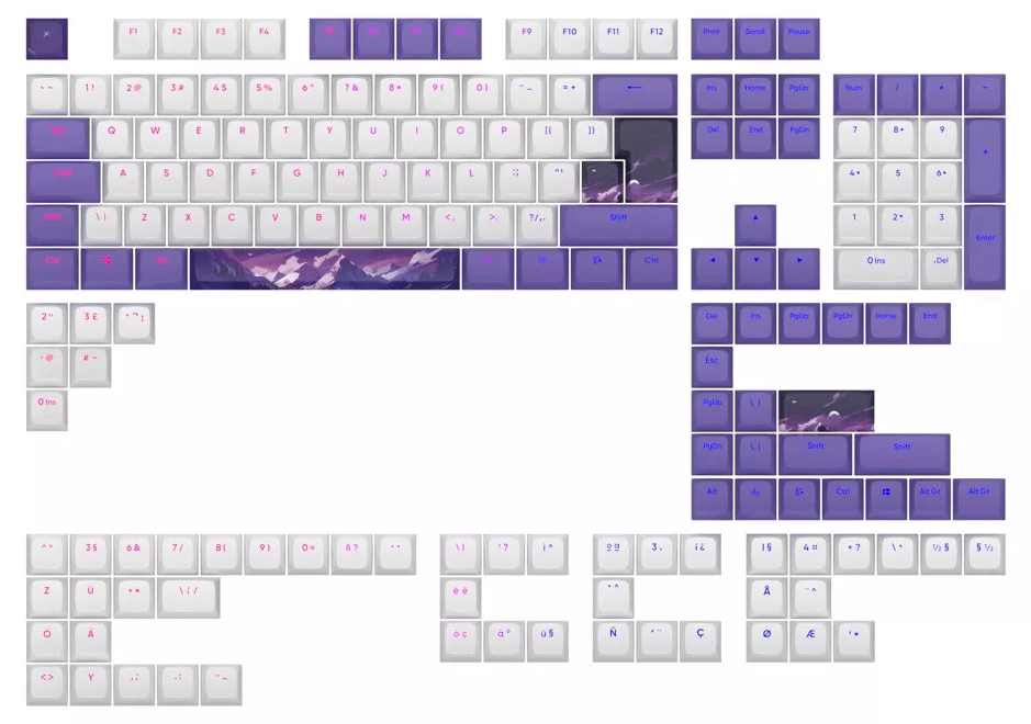 Capace pentru tastatură Dark Project – Violet Horizons, PBT, violet/alb
