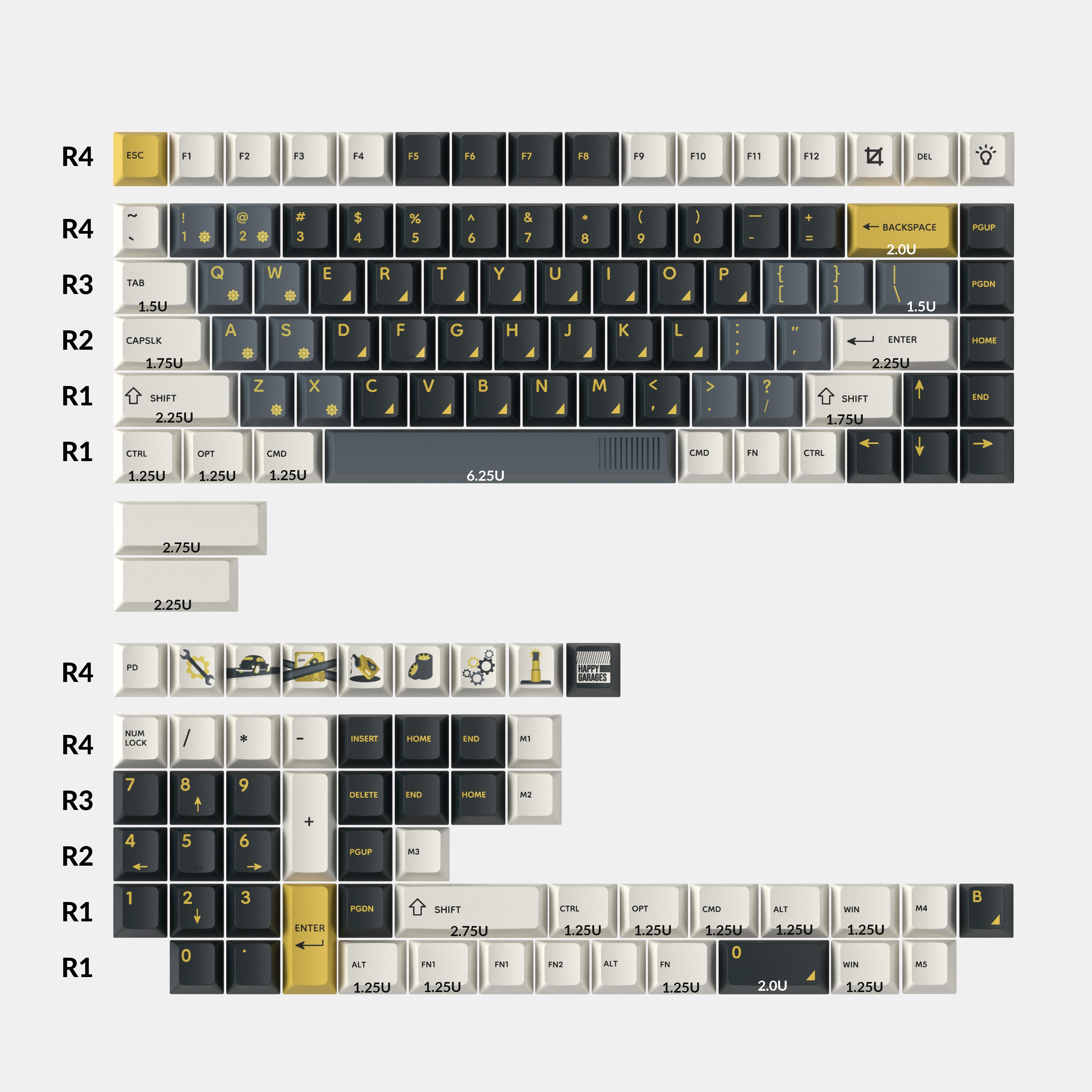 Capace pentru tastatură mecanică Keychron - PBT-113 Retro Garage, PBT, profil Cherry