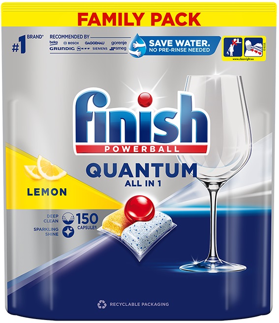 Capsule pentru mașina de spălat vase Finish - Quantum AIO Lemon, 150 buc