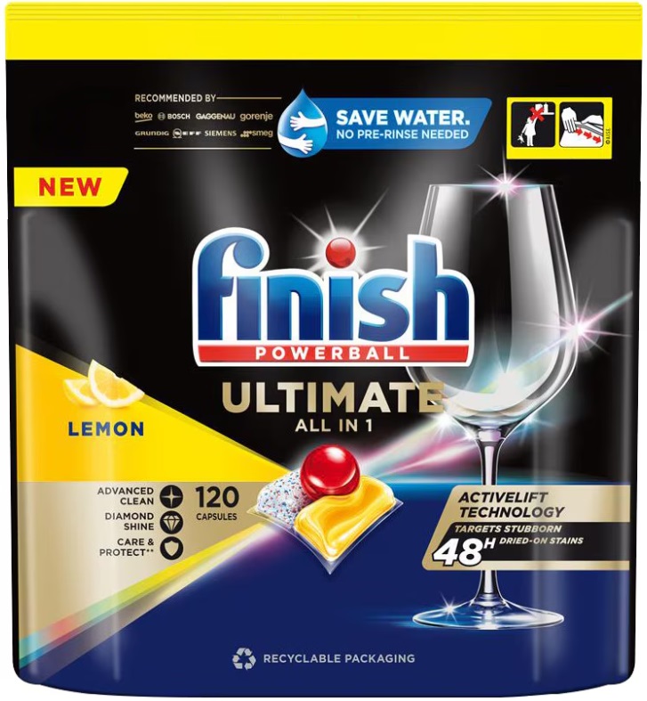 Capsule Finish pentru mașina de spălat vase  - Ultimate AIO Lemon, 120 buc