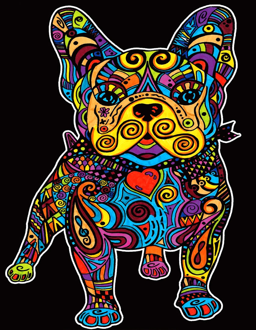 Tablou de colorat ColorVelvet - Bulldog francez, 29,7 x 21 cm