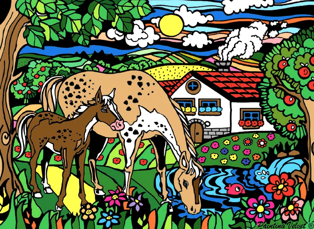 Tablou de colorat ColorVelvet - Cai, 47 x 35 cm
