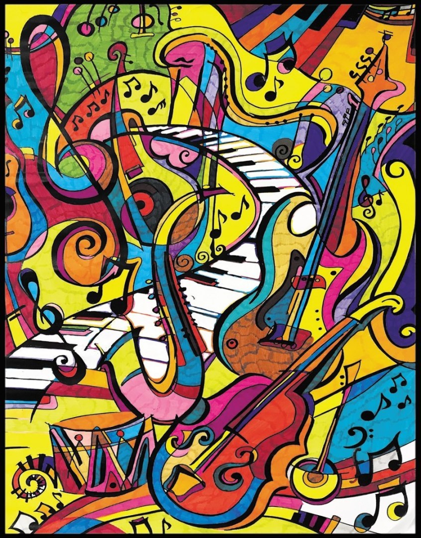Tablou de colorat ColorVelvet - Muzică, 47 x 35 cm