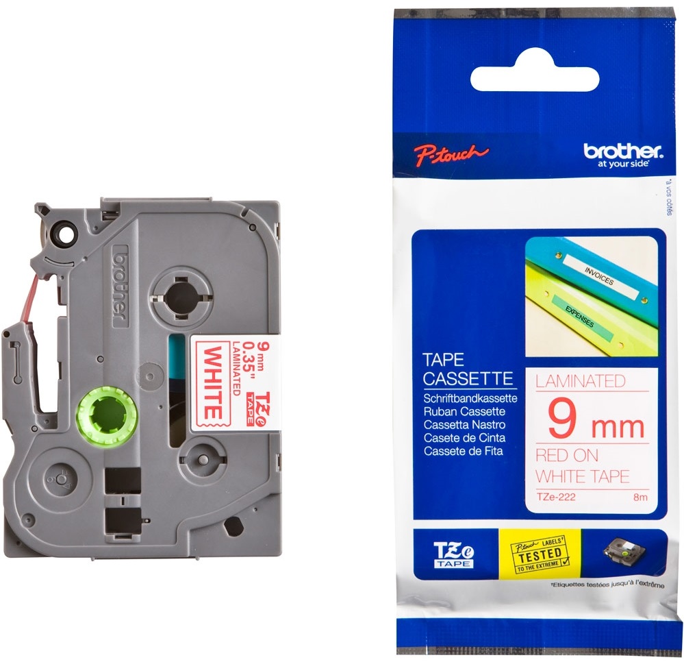 Casetă Brother - TZe-222, P-Touch, 9mm, 8m, Red/White