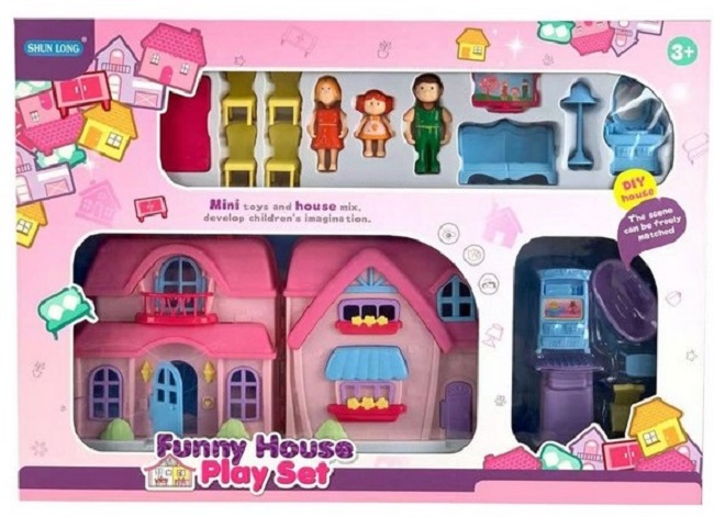 Casa pentru papusi Yifeng - Funny House cu 3 figurine si mobilier