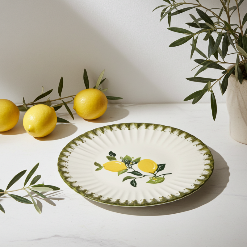 Farfurie ceramică  Morello - Lemons, 27 cm, Margine verde