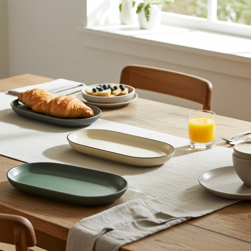 Platou oval ceramic Morello - Nordic, verde, 31 cm