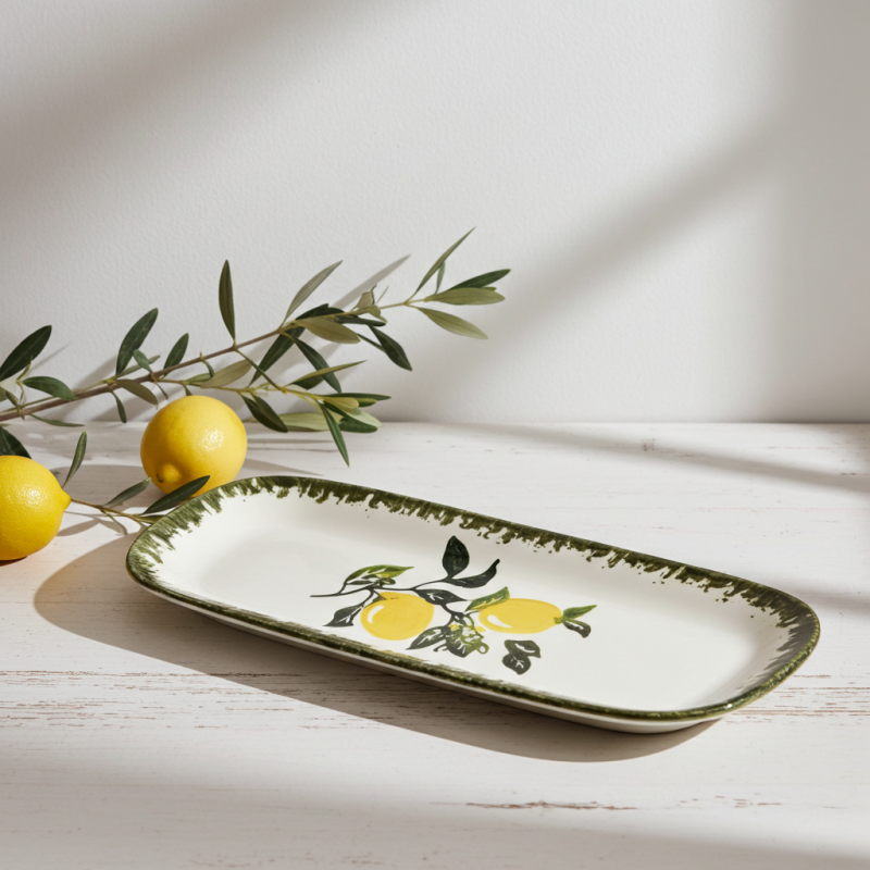 Platou ceramic  Morello - Lemons, 24.5 х 9.2 cm, Margine verde