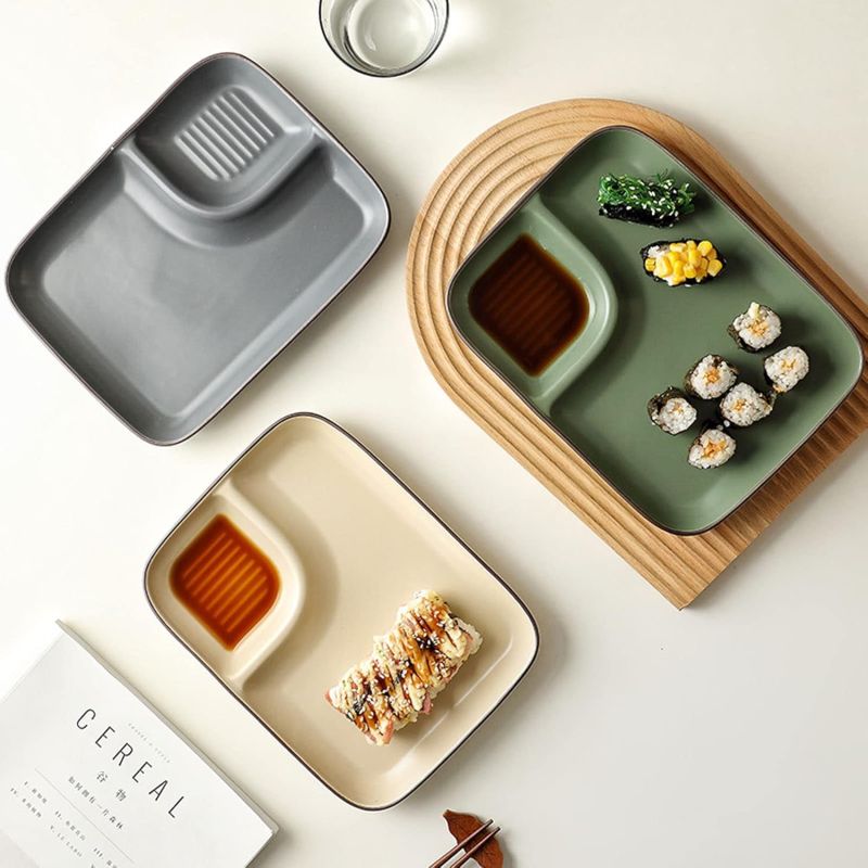 Platou ceramic pentru sushi și salate Morello - Nordic Green, gri, 24.2 cm