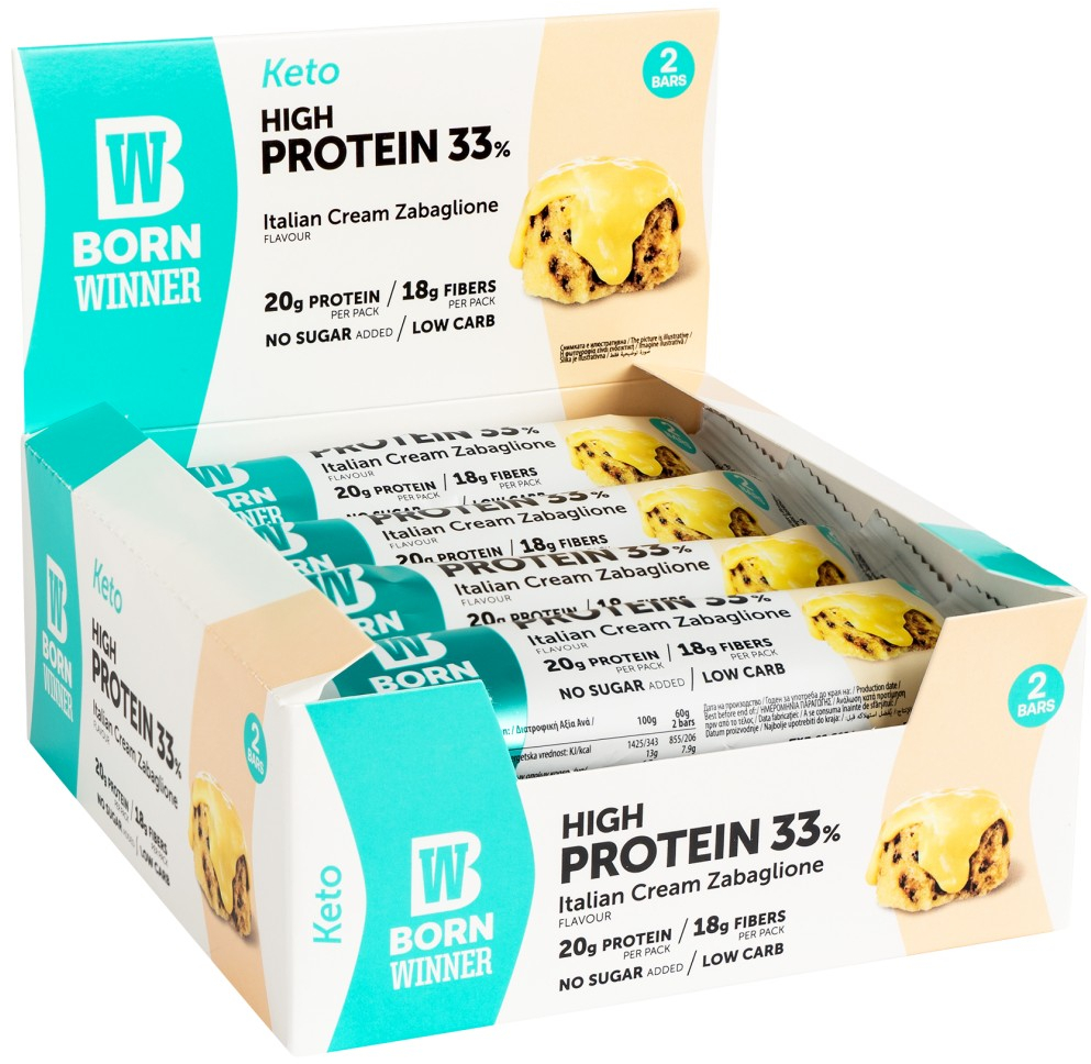 Baton proteic KETO, zabaglione, 12 bucăți, Born Winner