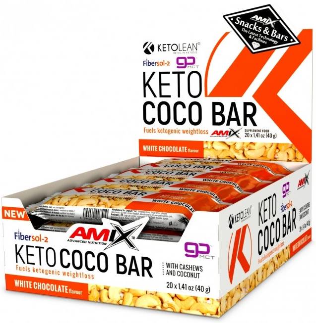 KetoLean Keto goBHB Coco Bar, ciocolată albă, 20 buc, Amix