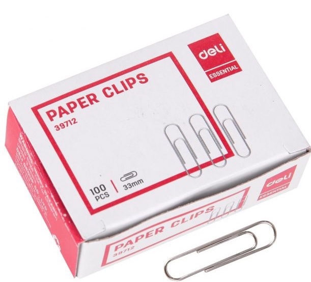 Agrafe de hârtie Deli Essential - E39712, 33 mm, nichelat, 100 buc