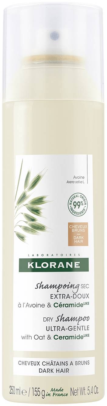 Klorane Oat & Ceramide Șampon uscat pentru păr închis la culoare, 250 ml