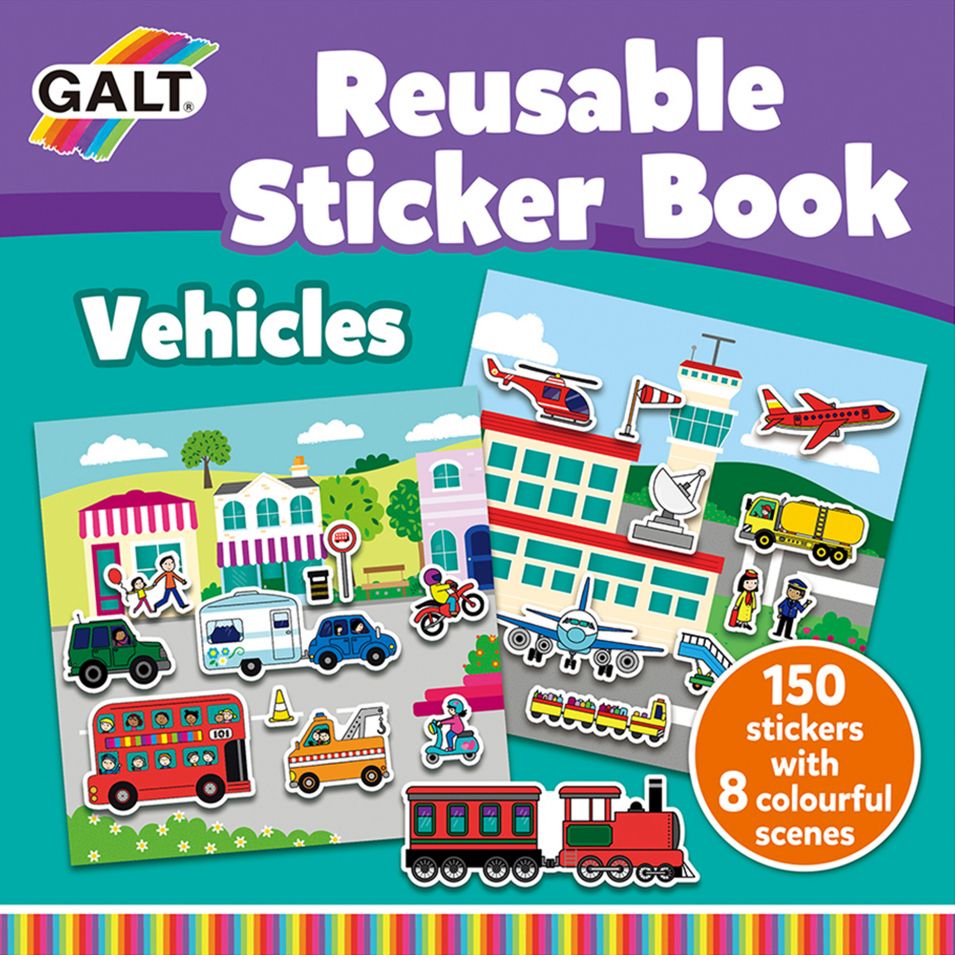 Carte cu stickere pentru utilizare multipla Galt - Vehicule
